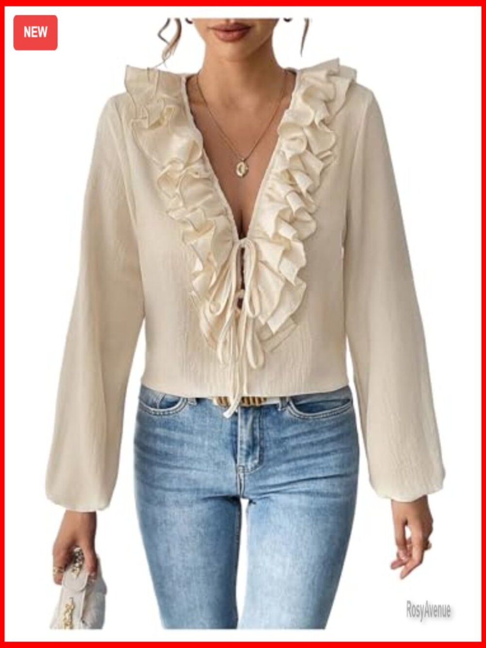 Ruffle Tie Front V Neck Blouse Chiffon Casual Work - Picture 4 of 7